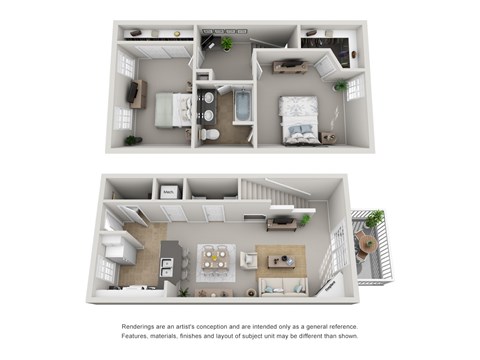 Floor plan for 2 beds, 1.5 baths, 1024 sqft